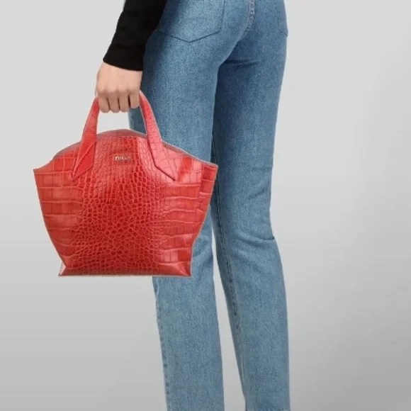 Furla Dark Pink/Red Croc-Embossed Women's Tote Bag - Picture 7 of 7